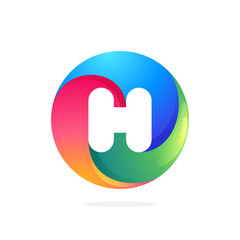 H letter logo inside swirling loop circle.