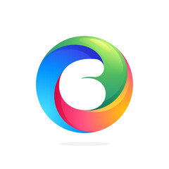 Number six logo inside swirling loop circle.