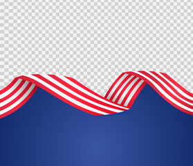 Long waving flag of American isolated  on png or transparent  background,Space for images,text, Symbols of USA , template for banner,card,promote, ads, web design,poster, vector illustration