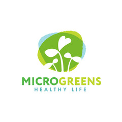 Microgreen Sprout Healthy Food Logo Illustration. Organic Local Urban Farm Design Concept. Sustainable Vegan Vector Sign