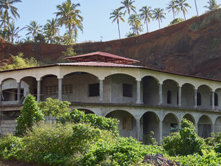 View at new two floor house in tropical environment , construction site Grand Comores.