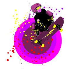 A guy on a skateboard on a multicolored background