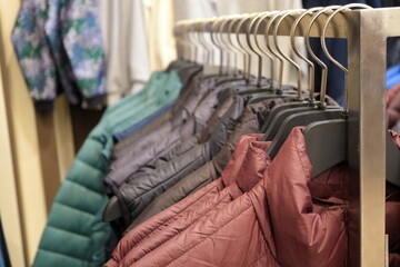 Fashionable jackets in the store.
