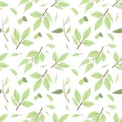 Seamless green leaves pattern on white background. Beautiful wallpaper Green leaves on branch concept nature Vector Illustration.