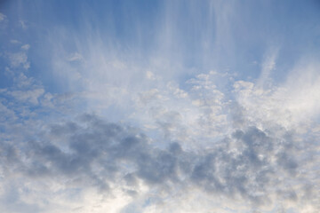 Obraz premium blue sky with white clouds of various shapes, sunny day, texture