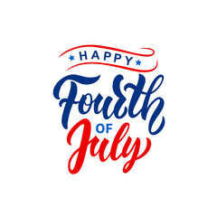 Happy 4th of July handwritten text isolated on white background. Vector illustration. Modern brush ink calligraphy, lettering for Independence Day in USA as greeting card, banner, poster, logo