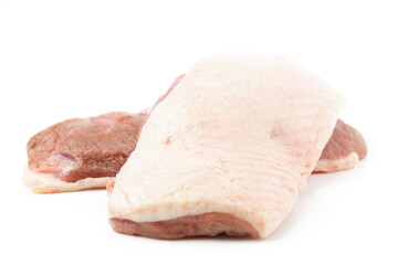 Two duck fillets shot on white