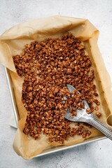 Homemade Chocolate cocoa Granola - healthy breakfast concept, selective focus