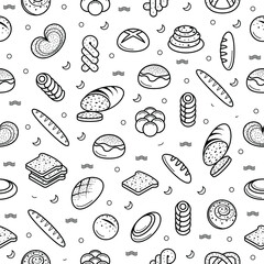 Abstract Seamless Pattern Doodle Collection Bread Bun Bakery Logo Vector Symbol Icon Design Style