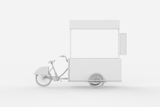 Street Food Bike. Food Trolley Cart On A White Background. 3d Illustration