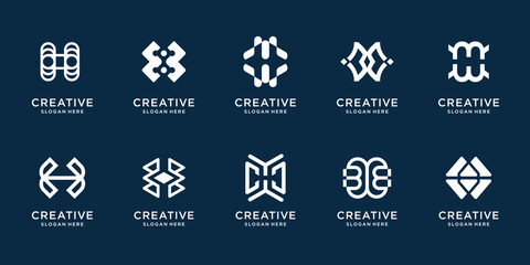 Set of collection monogram H logo template. Creative letter mark h design, Combined with line art style. Elegant, monogram, identity, corporate, simple. Premium vector