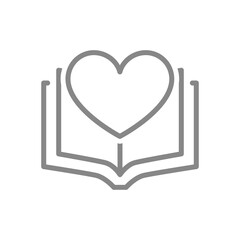 Open book with heart line icon. Love diary, love stories symbol
