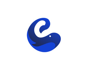 Ocean whale E Letter Initial Logo Design Template. Business, Company Icon Line Art Vector