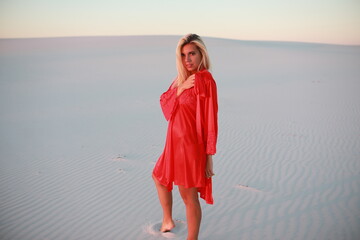 woman in red dress