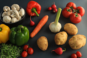 Composition with assorted raw fresh mix vegetables.