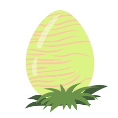 Dinosaur egg on the grass. Little dinosaur's birthday. Bright children's print. Vector illustration on a white background