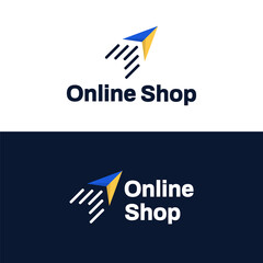 Online shop logo vector template. modern logo design with shipping airplane symbol.