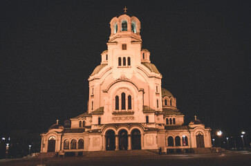 Fototapeta na wymiar Temple Monument of St. Alexander Nevsky in Sofia at night