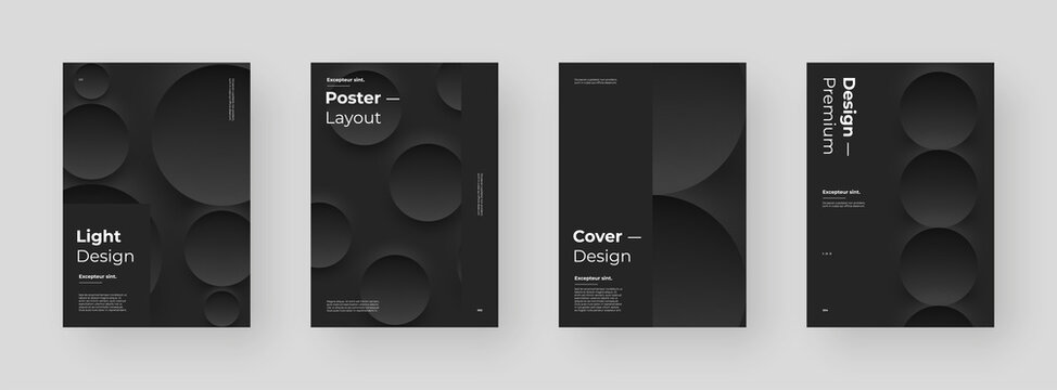 Abstract set Placards, Posters, Flyers, Banner Designs. Colorful illustration. 3d geometric shapes. Decorative neumorphism backdrop.
