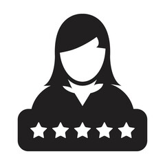 Social score icon 5 star rating vector female user person profile avatar symbol for in a glyph pictogram illustration