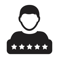Social score icon 5 star rating vector male user person profile avatar symbol for in a glyph pictogram illustration