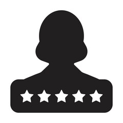 Social score icon 5 star rating vector female user person profile avatar symbol for in a glyph pictogram illustration