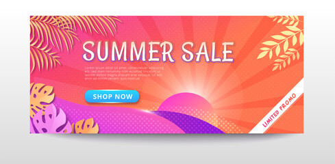 Summer sale web banner template with vibrant gradient color