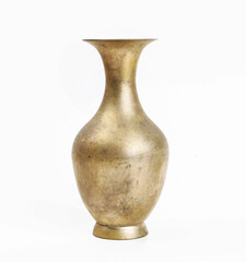 Golden vintage vase for flowers isolated on white background.