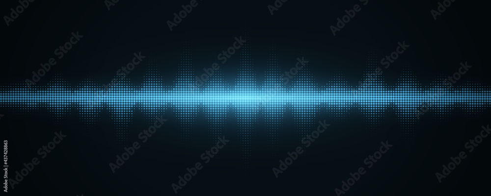 Poster sound light waves with halftone effect. abstract background with glowing music equalizer for club pa