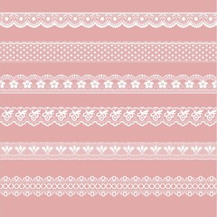 Lace ribbons set on pink background. Vector illustration - obrazy, fototapety, plakaty