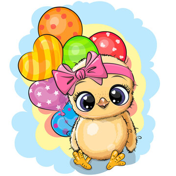 Cute Cartoon Chicken girl with balloons