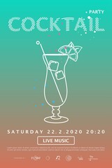 Cocktail party poster template. Cocktail party invitation poster. Poster design with cocktail glass on gradient background.