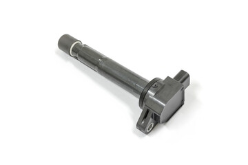 Ignition coil of car engine on white background, isolated, Car maintenance service.