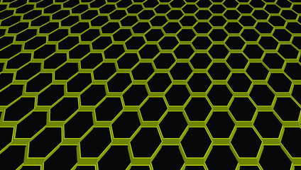 Black hexagons. 3D rendering illustration. Abstraction of the background