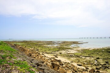 Fototapeta na wymiar Shallow Senaga beach in Naha, Okinawa, Japan - 沖縄 瀬永ビーチ