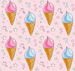 Ice cream cone, seamless pattern, vector
