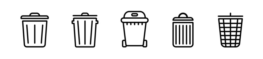 Set of trash can related vector line icons.