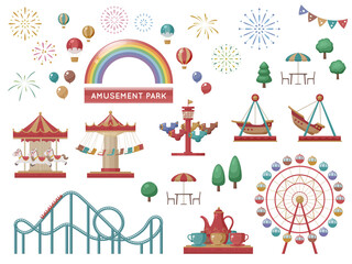 かわいい遊園地の乗り物セット イラスト素材 Activity Wall Mural Activi ふわぷか