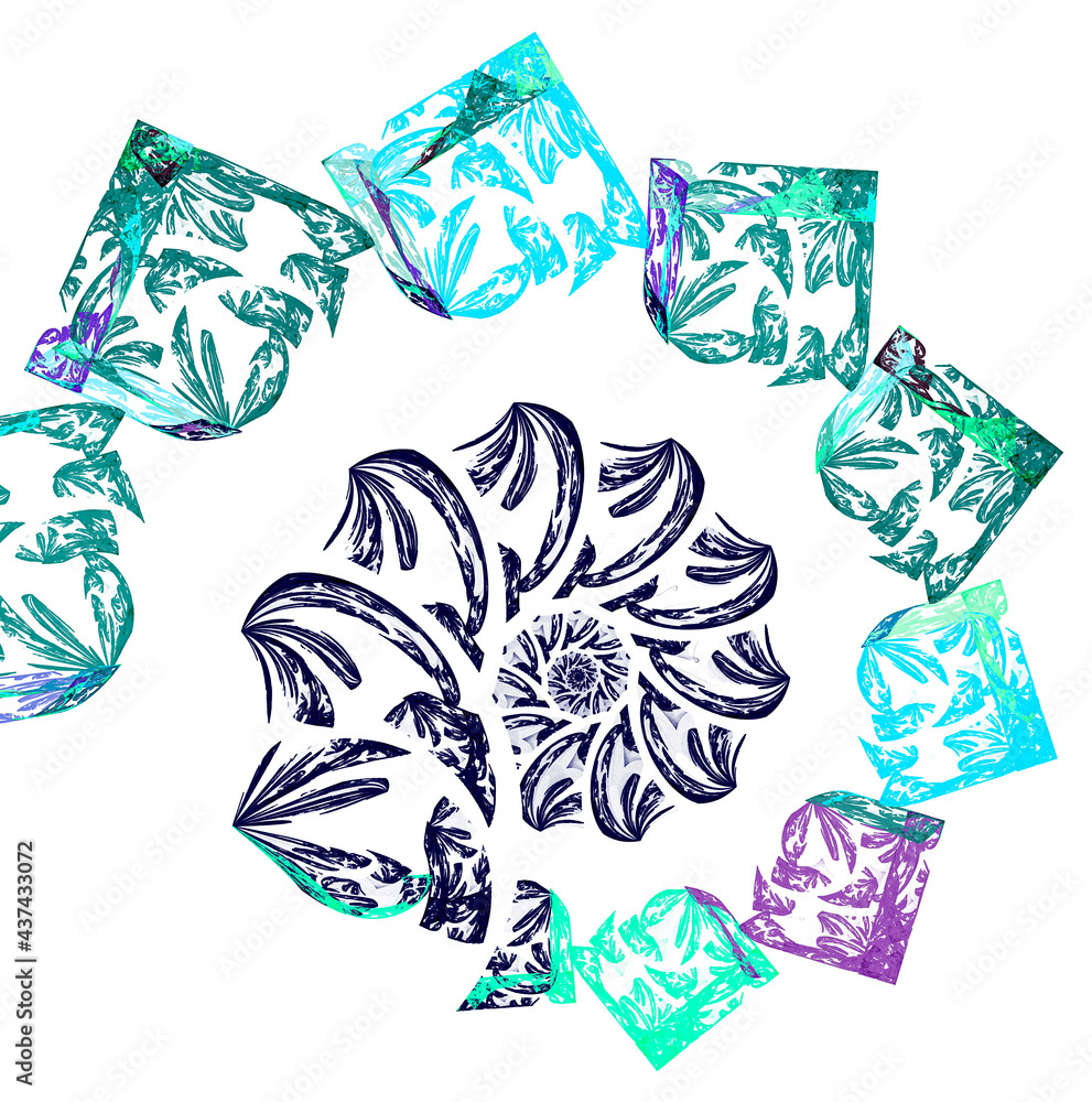 Aufkleber the spiral consists of patterns following each other on a white background. abstract fractal backgro
