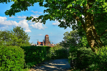 Panorama of the old town of Gdansk, St. Mary's Basilica, Poland