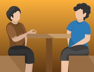 A child and mother chat at a casual table