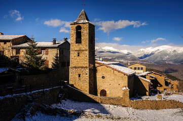 Snowy Estana village in winter (Cerdanya, Catalonia, Spain, Pyrenees)