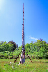 The highest wooden tribal totem pole in British Columbia and the whole world. The vertical view on...