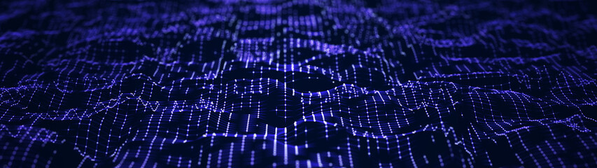 Fototapeta na wymiar Abstract digital background of dots and lines. Futurustic computer code. Network or connection. Computer matrix. 3D rendering.