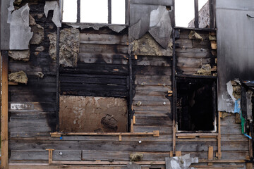 Ruined house building after disaster, war, earthquake, Hurricane or other natural cataclysm. Ruined house building after a fire