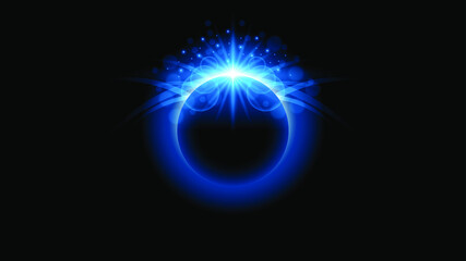 Sun Eclipse Blue Color Fire Dark Background Vector Moon Design Style Space Science Glow Light