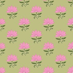 Decorative lotus floral vector seamless pattern design