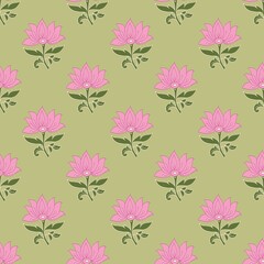 Decorative lotus floral vector seamless pattern design