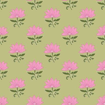 Decorative lotus floral vector seamless pattern design