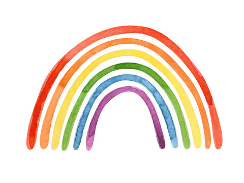 Multicolored Rainbow. Watercolor Clipart on White Background